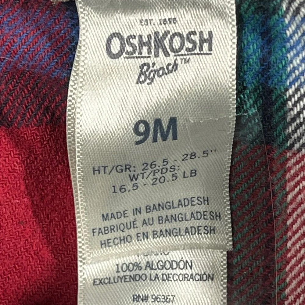 OshKosh B'Gosh Denim Overalls 9M Dark Wash Plaid Lined‎ Baby